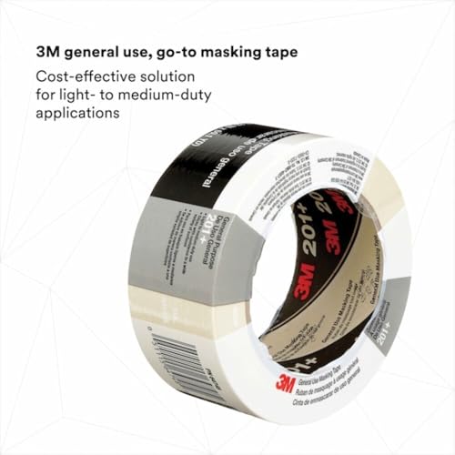 3M Masking Tape, 48 mm W x 55 m L, 4.4 mil Thick, Tan, Rubber Adhesive, 24 PK 201+ - 1 Each