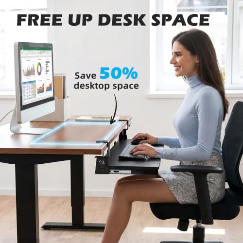 TECLUK Large Keyboard Tray Under Desk 33.5x11.4“ with 3 Drawer(Black)