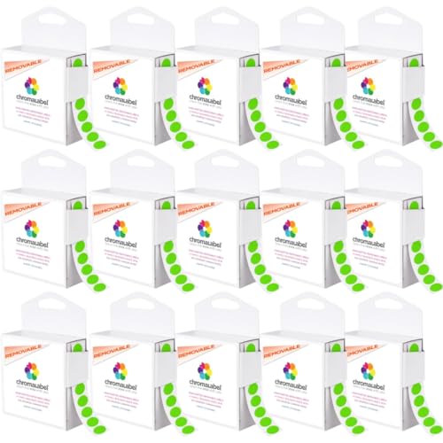 ChromaLabel 1/2" Removable Fluorescent Green Stickers, 1000/Box Case of 15