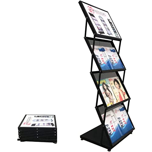 PODEC Metal Catalog Literature Rack, 3 Tiers Foldable Magazine Rack Brochure Display Stand, Literature Catalog Holder with Large Capacity, for Exhibition Trade Show Office Retail Store