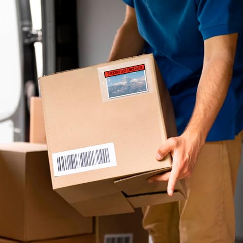 ABC PACK & SUPPLY Packing List Envelopes, Clear with Red Panel Packing List Enclosed, 7 x 5 Inch, Self Seal Document Pouches 2 Mil Polyethylene, Pack of 1000