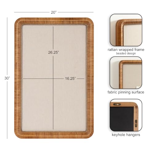 Kate and Laurel Rahfy Modern Beaded Rattan Framed Wall Pinboard, 20 x 30, Dark Natural Wood, Boho Rounded Rectangle Bulletin Board for Use as Dorm Room Decor or Vision Board