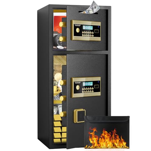 YQLiorix Large Double-door Coin-operated Safe,Digital Security Safe with Fireproof and Waterproof Bag,Safe Box with Hidden Code Function for Home,Office and Hotel(6.5 Cubic Feet)