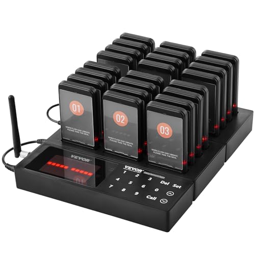 VEVOR Restaurant Pager System,Touch Screen Keyboad Wireless Long Range Lineup Waiting Queue Signal, Guest Customer Calling Beepers with Vibration & Flashing, 24 Buzzers