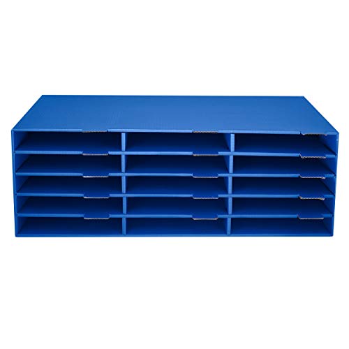 AdirOffice Cardboard Paper Organizer - Classroom Mailbox, Literature Organizers, Office Sorter Mailboxes, Construction Papers Storage with Slots, Compartment Shelf Holder (15 Slot, Blue)
