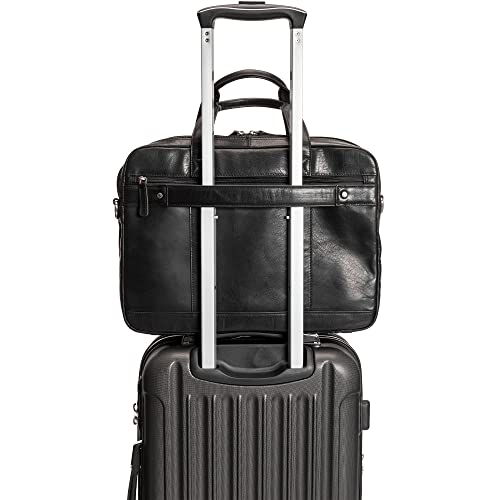 Mancini Buffalo Double Compartment Briefcase for Laptop and Tablet, Black, Black