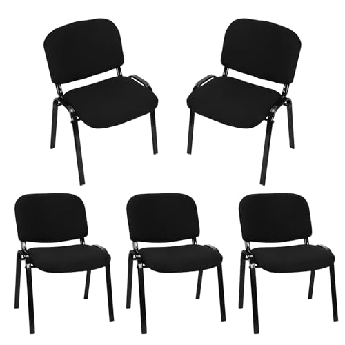 Stackable Ergonomic Office Guest Chairs - 5 Pack Armless Reception Waiting Room Chairs with Lumbar Support, 300Lbs Weight Capacity, Breathable Fabric & Sturdy Metal Frame for Office, School, Church B