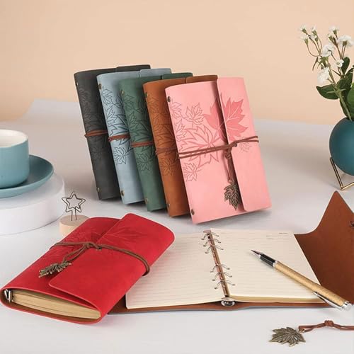 Zxarunas us School Supplies Leather Loose-Leaf Notebook Bandage Maple Leaf Book Portable Account Book Diary Notebook Suitable for Travel Records Office Office Gifts