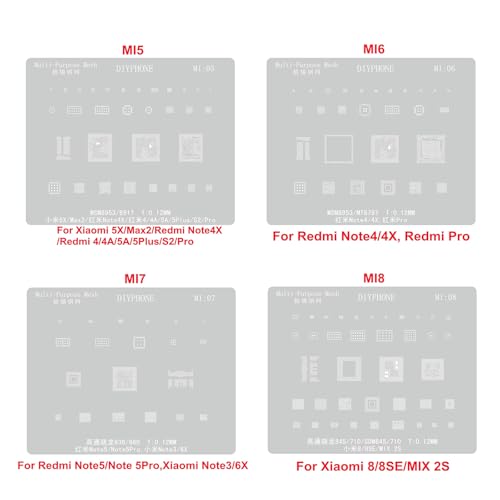 DIYPHONE BGA Reballing Stencils Kit,19 Pcs Planting Tin Steel Mesh, Solder Tin Planting Template, Square Hole Direct Heating Planting Tin Net for Xiaomi Series Phone CPU IC Chip Repair
