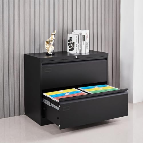 2 Drawer Lateral File Cabinet with Lock, Large Metal Vertical Filing Cabinet, Home Office Lockable Storage Cabinet for Hanging Files Letter/Legal/F4/A4 Size-Assembly Required (36"D x 18"W x 29"H)