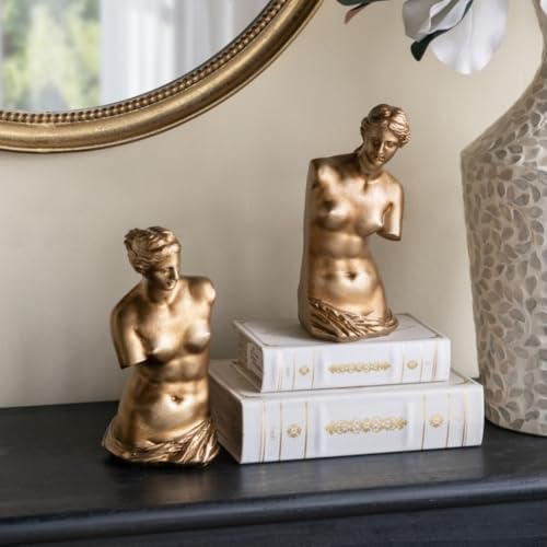 Set of 2 Artistic Venus de Milo Bust Bookends - 4.5x5x10 with Gold Finish, Decorative Bookends for Shelves | Book Organizer, Office Accessories Organizer Desk