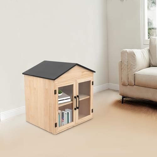 Kllkmmws Library Outdoor Book Box Storage, Waterproof Little Wood Cabinet withSturdy Hinges&Smooth Handle, Small Wooden Cabinet Little Literature Box for Neighborhoods Community School (4-Cell)
