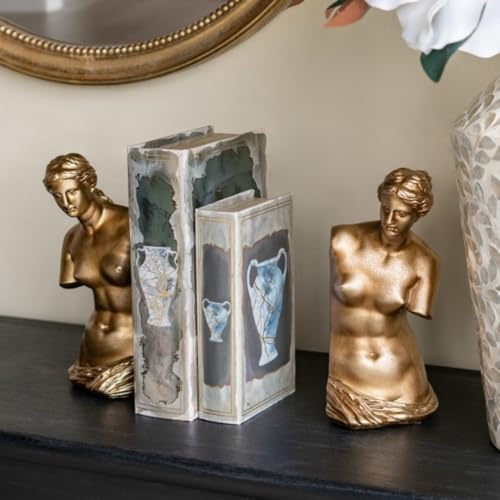 Set of 2 Artistic Venus de Milo Bust Bookends - 4.5x5x10 with Gold Finish, Decorative Bookends for Shelves | Book Organizer, Office Accessories Organizer Desk