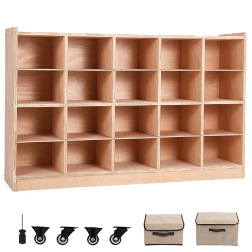 Wall-Mounted Storage Cabinet – 10 Durable Cubby Compartments with 2 Doors, 5 Hooks, Anti-Tip Safety Kit, 4 Castors & 2 Storage Boxes – For Office, Study Room, Playroom, Home – 47"x11.7"x26.5"