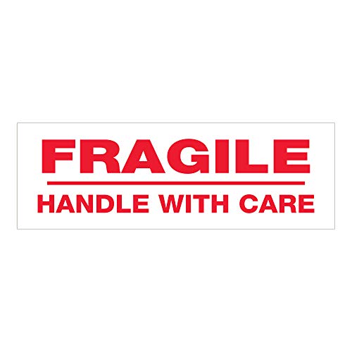 Aviditi Tape Logic 2 Inch x 55 Yard 2.2 Mil Red/White, Heavy Duty Packing Tape,"Fragile Handle with Care" 18 Pack, Perfect for Packing, Shipping, Moving, Home and Office (T901P0218PK)