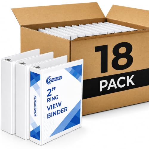 Rosmonde 2 Inch 3 Ring Binders Bulk, White Round Ring Bulk Binder, 18 Pack