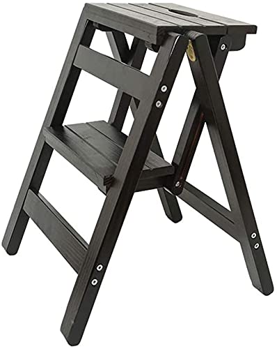 Katzowen Wooden Step Stool Step Stools Folding Step Stool for Adult, 2 Stepladders for 378lbs, Wooden Step Stools for Home/Office, Wide Pedal