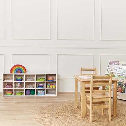 ECR4Kids Streamline 15 Cubby Tray Storage Cabinet, 3x5, Classroom Furniture, White Wash