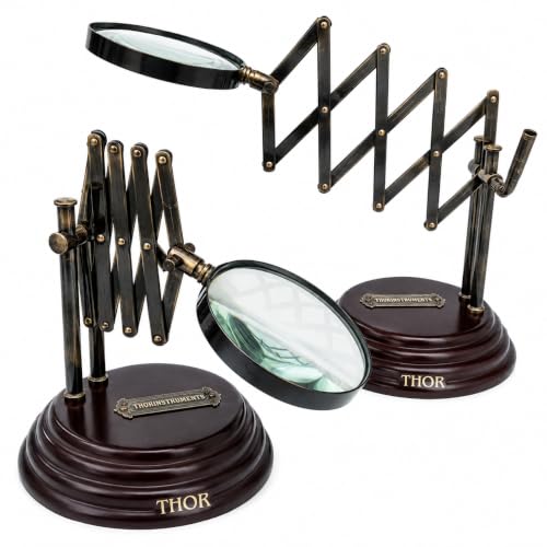 Desktop Vintage Style Desk Top Channer Magnifier Nautical Brass Magnifying Glass High Class Lens Adjustable Magnifying Stand Lamp on MDF Stand Rustic Vintage Home Decor Gifts