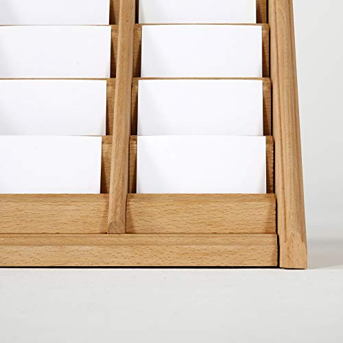 M&T Displays 5 Tiered Wooden Business Desk Card Holder 25 Pockets Natural Wood Desktop Organizer Table Top Decor Display Stand Sign Accessories for Office Restaurant Store Shop Home Decoration