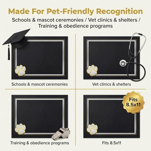 PaperDirect Paw Mascot Emblem Certificate Jackets, 9 Inches x 12 Inches Folded, Black with Gold Foil, Certificate Cover for School, Work, Diplomas, Graduation & Awards, Certificate Holder, 50 Count