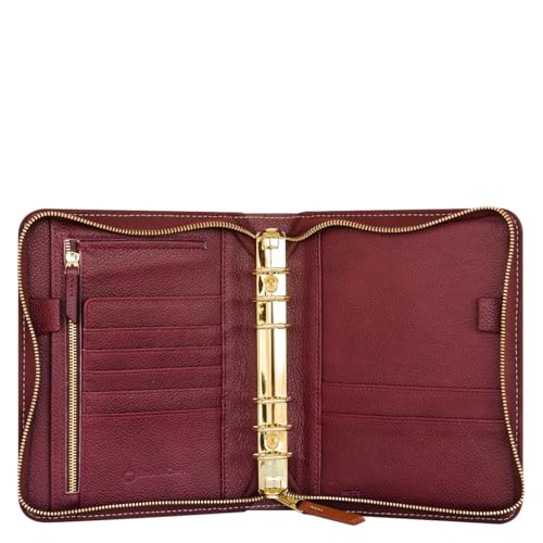 FranklinCovey - Jody Ring-Bound Binder for FranklinCovey Planners | Leather - Zipper Binder (Compact, Deep Red)