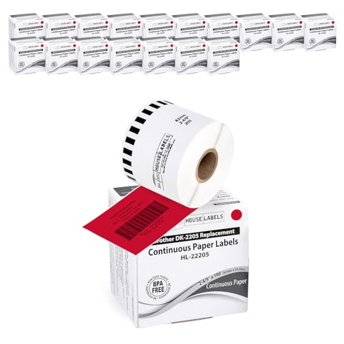 HouseLabels Compatible with Brother DK-2205, Red, 2-4/9" x 100'