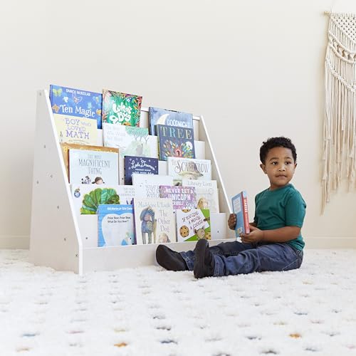ECR4Kids 5-Shelf Wooden Book Display, Single-Sided Bookshelf, White Wash
