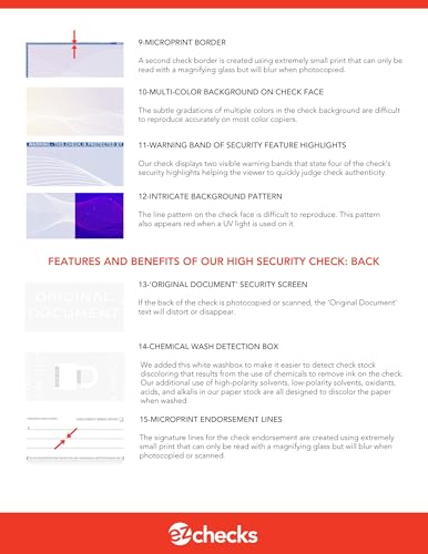 EZ Checks Premium Blank Hologram High Security Laser Check Stock | 500 Sheets | Blue/Maroon | Check at Bottom)