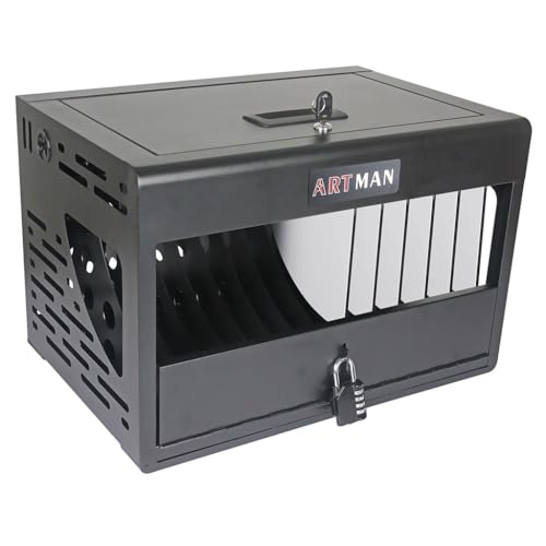 16 Device Tablet Charging Station Lockable Cabinet, Steel Laptop & iPad Charging Cart with Cord Management, Wall Mount Charging Cabinet for Tablets Chromebooks Laptops for Classroom School Office,Blac