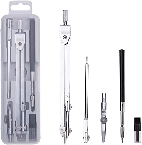 DUHTFCY Compass Set Metal Compass Set Professional Drawing Design Compass, 5-Piece Stainless Steel Math Compass, Stationery Supplies Exam Drawing Tool for Students Geometry Set
