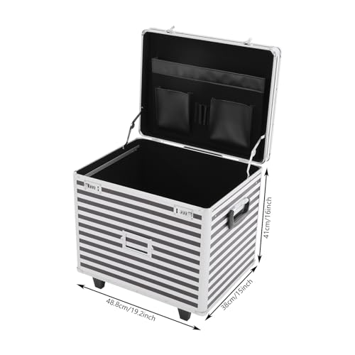 WINNIESHOP Lockable Mobile Rolling File Box with Pull Handle Portable Rolling Case File Cabinet Organizer Fireproof Document Box for Hanging Letter/Legal Folders (Black+Silver)