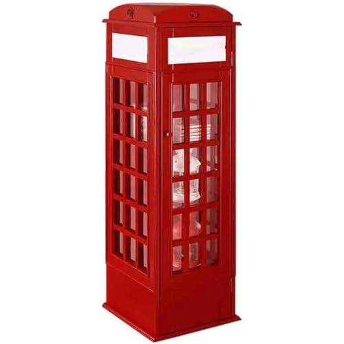 LJLYYDS Telephone Booth Cabinet Wood Bookcase 5-Tier Telephone Booth Bookshelf Small Floor Standing Storage Rack, for Home Office, Living Room, Study, Bed Room Red