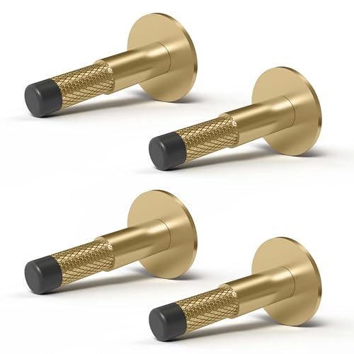 Mega Handles Knurled Baseboard Door Stop Satin Brass (4-Pack) - Wall Mount