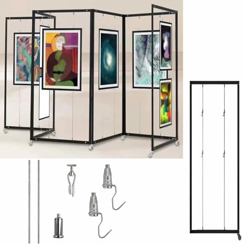 XDRGOOIUY Folding Painting Exhibition Display Rack with Picture Hanging Kit, Mobile Aluminum Exhibition Stand for Picture Frame, Art Gallery Fair Show Holder