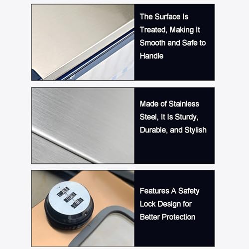 OREKPOT Portable Wall-Mounted Safe, Stainless Steel Ty Box with Handle for Schools, Hospitals, and Businesses - Silver, 42X20X27Cm，Silver 22x20x15cm/9x8x6in