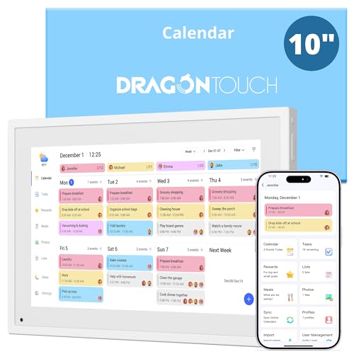 Digital Calendar Touch Screen 10 Inch, Electronic Calendar Chore Chart for Family Monthly/Weekly/Daily Planner, Smart Calendar for Home Organization, Desk Mount and APP Control