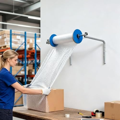 MiBoce Bubble Wrap Roll Dispenser, 40cm (15.75 in) Wall Mount Bubble Wrap Roll Holder, Easy to Install, Thickened Galvanized Pipe Material, Not Easy to Rust, for Packing Moving Shipping Protection
