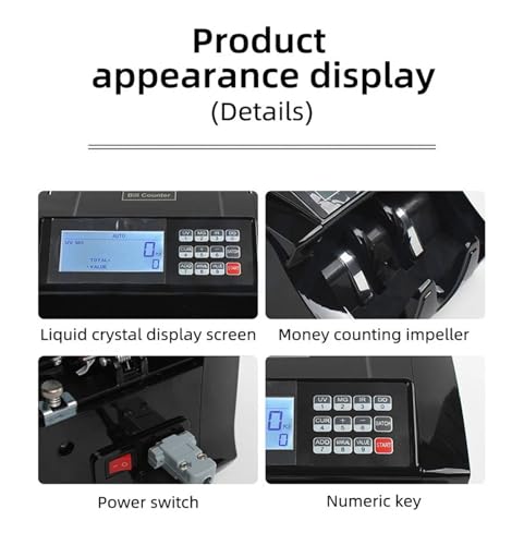 EliteBloom Cash Register, Automatic MultiCurrency Cash Registe Money Counter, Bill Detector Counting Machine LCD Display for Euro US Dollar AUD Pound,