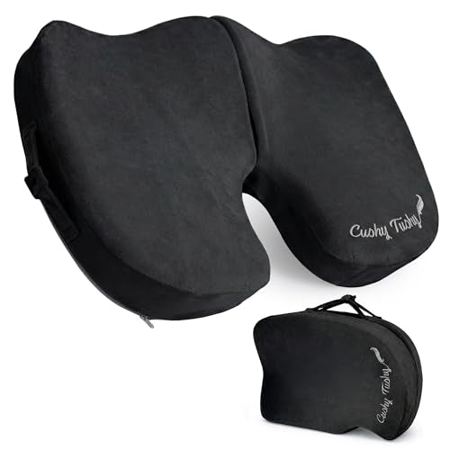 Cushy Tushy Premium Foldable Travel Seat Cushion - for Relief of Lower Back, Sciatic, Butt and Tailbone Pain - for Home & Office Use, Perfect for Travel or Driving - Coccyx Seat Cushion