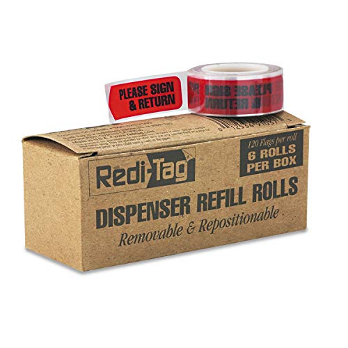 Redi-Tag 91037 Arrow Message Page Flag Refills"Please Sign & Return" Red 120/Roll 6 Rolls