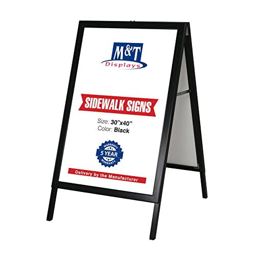 M&T Displays Sandwich Board Slide-in A Frame Double Sided, Picture, Poster, Advertising Display Menu Board, Aluminum Sidewalk Pavement Sign Holder (Black, 30x40 inch)
