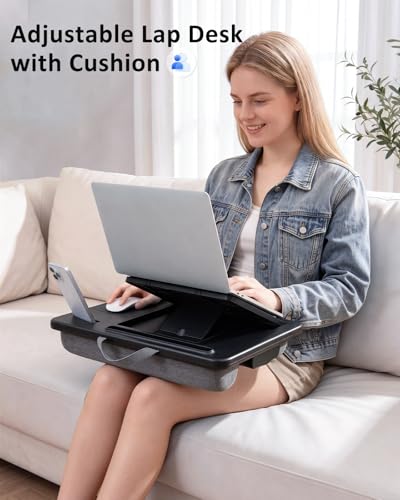 Yotnufy Adjustable Lap Desk with Cushion Stroage Rotatable Phone Stand