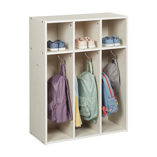 ECR4Kids Streamline 3-Section Toddler Coat Locker with Cubby Storage, Kids Furniture, White Wash