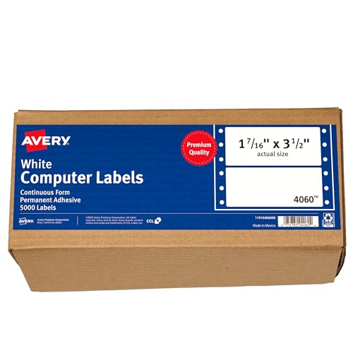 Avery Continuous Form Computer Labels for Pin-Fed Printers 3-1/2 x 1-7/16, Box of 5,000 (4060)