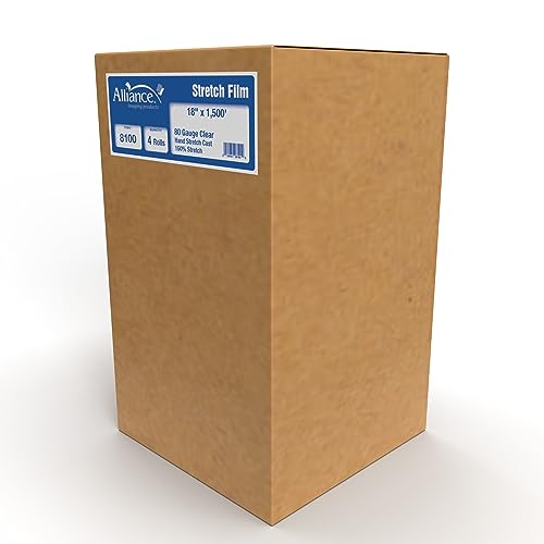 Alliance Stretch Film Hand Bundling - Clear, 18" x 1500ft, 80 Gauge, 4 Pack, Industrial Heavy Duty Shrink Wrap for Packing, Shipping, Pallet, and Moving Supplies