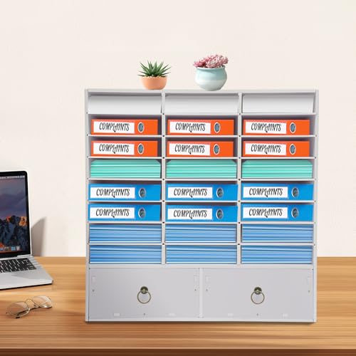KSSTEVNBD Literature Organizer 24 Compartments Desktop File Sorter Mail Center Paper Storage Organizer with 2 Drawers for Home School Student Mailbox for Classroom (White)/White
