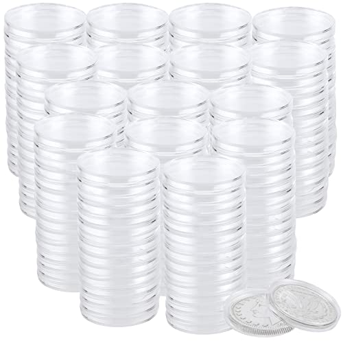 PINGEUI 300 Piece 40 mm Clear Coin Holder Capsules, Round Plastic Clear Coin Storage Container, Coin Holder Case for Coin Collection Supplies