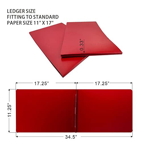 ESKEAR Fiberboard Binder Folder, Sheet Size 11" x 17", with 3" Capacity 220mm Long Metal Prong Paper Fastener, for Pressboard Report Cover, Red, 8 per Box