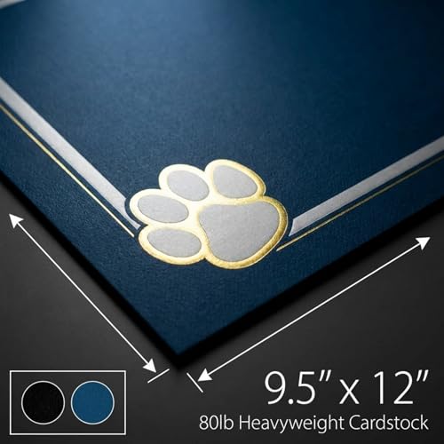 PaperDirect Paw Mascot Emblem Certificate Jackets, 9 Inches x 12 Inches Folded, Blue with Gold Foil, Certificate Cover for School, Work, Diplomas, Graduation & Awards, Certificate Holder, 50 Count